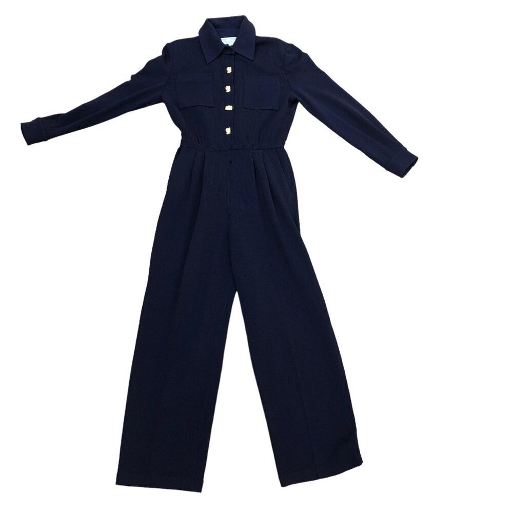VTG ST JOHN Collection Marie Gray Santana Knit Jumpsuit Romper 2 Blue Designer - Picture 1 of 16